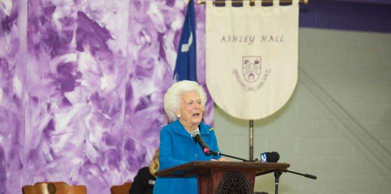 Barbara Bush speaks at Ashley Hall