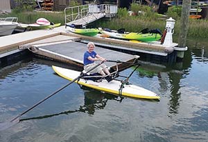 Joan Pittman getting ready to row on the Intracoastal Waterway.