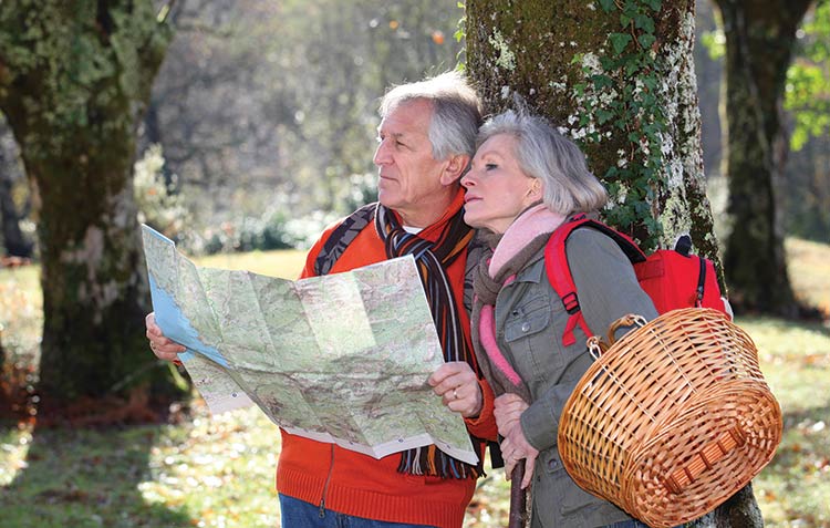 A retired couple plans a day's activities.